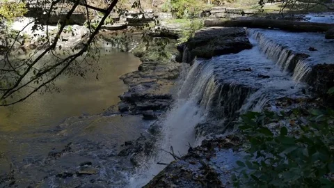 Waterfall on the River at Old Stone Fort in Manchester, Tennessee Stock-Footage 70843697