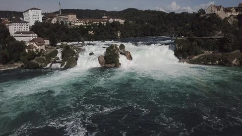 Waterfall, River, Rheinfall, Wasserfall, Fluss, Water, Aerial, Luftaufnahme, 4K Stock Footage 90357144