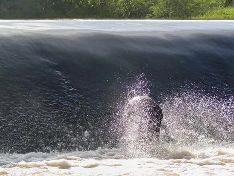 Waterfall in River with Spreading Foam Stock Photos