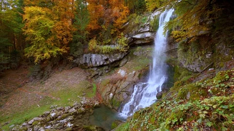 Waterfall River Stream in Beautiful Nature Landscape Scenery Stock Footage 168097042