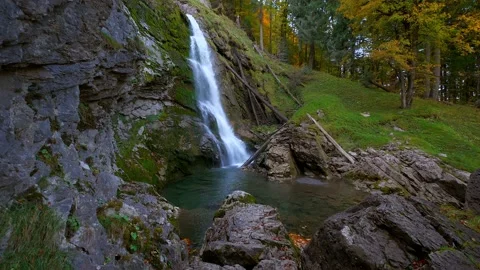 Waterfall River Stream in Beautiful Nature Landscape Scenery Stock Footage 168097214