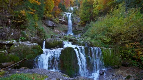 Waterfall River Stream in Beautiful Nature Landscape Scenery Stock Footage 168097404
