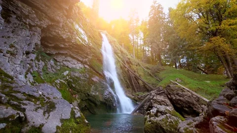 Waterfall River Stream in Beautiful Nature Landscape Scenery Stock Footage 168097622