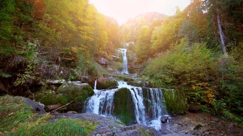 Waterfall River Stream in Beautiful Nature Landscape Scenery Stock Footage 168097823