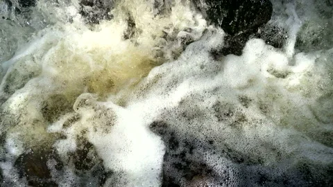 Waterfall from river in wild. Mountain river with a waterfall and stones Vidéo 218793049