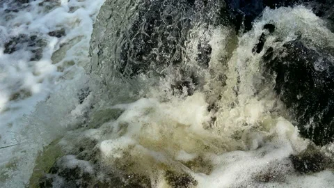 Waterfall from river in wild. Mountain river with a waterfall and stones Stock Footage 218794330
