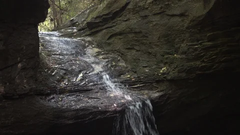 Waterfall in rock Medium from side Tilt down Stock-Footage 95498233