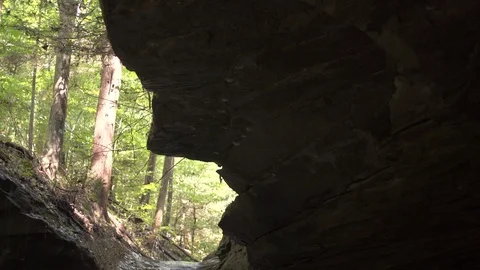 Waterfall in rock Tilt down from rocks Wide Stock Footage 95500028