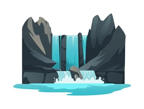 Waterfall in rocks game scenery element, flat vector illustration isolated. Stock Illustration