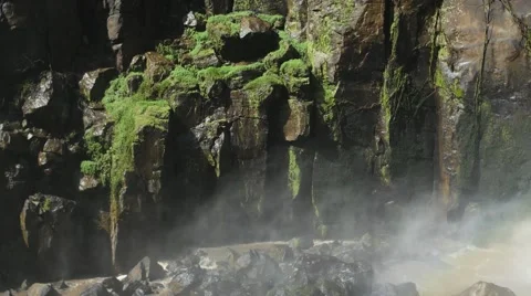 Waterfall rocks mist moss Stock Footage 55163149