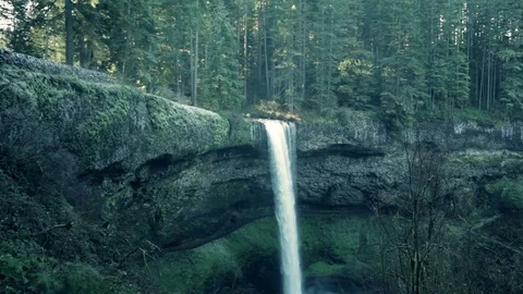 Waterfall running down in a peaceful green forest Still shot Stock-Footage 70342728