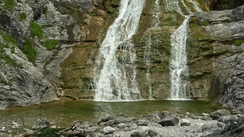 A waterfall runs into a pool, Glasbach Wasserfall, Bavaria Stock-Footage 288464731