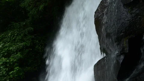 Waterfall Rushing Down Rocks (PANNING/Realtime/Audio/Side View) Stock Footage 340532938