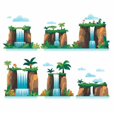 Waterfall set vector isolated on white Ilustración de archivo