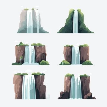 Waterfall set vector isolated on white Ilustración de archivo