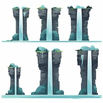 Waterfall set vector isolated on white Ilustración de archivo