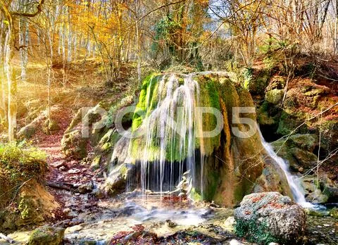 Waterfall silver jets Stock Photos