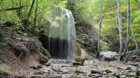 Waterfall silver stream in Crimea. Stock Footage 940381