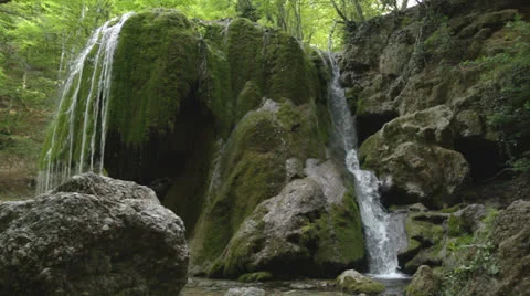 Waterfall silver stream in Crimea Stock Footage 23660738