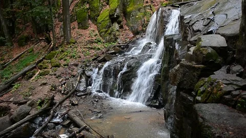 Waterfall Skakalo in deep beech forest Stock Footage 90426994