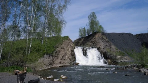 Waterfall in slow motion panoramic shot Stock Footage 90574354
