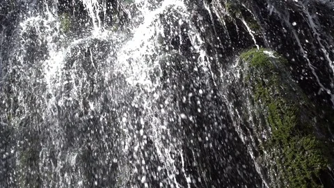 Waterfall at slow motion in the stone monastery Stock Footage 87604311