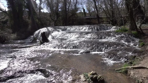 Waterfall at slow motion in the stone monastery Video stock 87737694