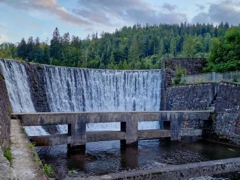 Waterfall, small dam on the wiselce. Wisla, Silesian Beskids. Poland Stock Photos
