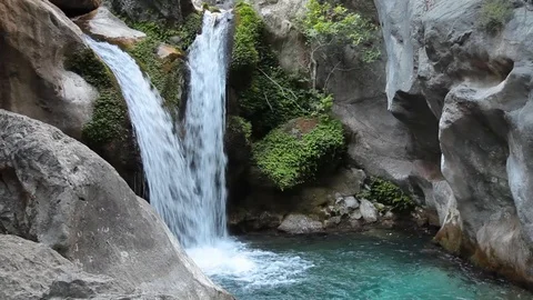Waterfall On The Small Mountain River Stock Footage 125781621