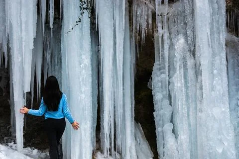 Waterfall in the snow Stock Photos
