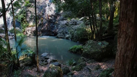 Waterfall Spilling Into Large Clear Pond Stock Footage 152682667
