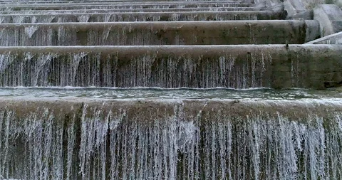Waterfall staircase front view from drone up Stock Footage 124377845
