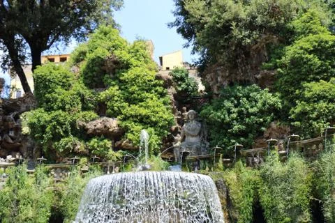 Waterfall with statue Foto stock