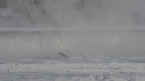 Waterfall on steaming river Stock Footage 33895226