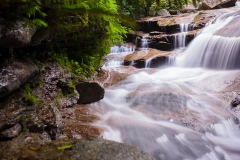 Waterfall on stone in forest Stock Photos