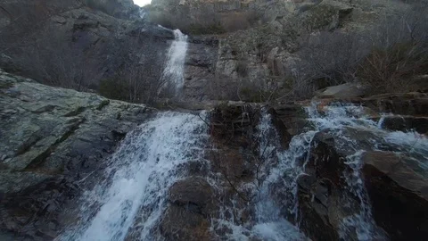 Waterfall on the stone wall Stock Footage 124656379