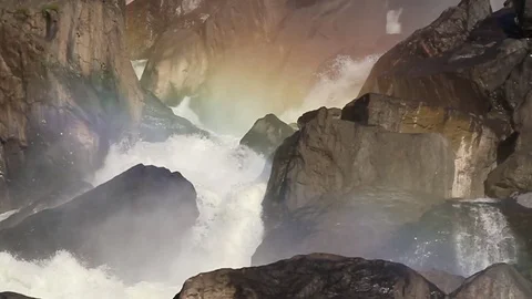 Waterfall in stones with rainbow Stock-Footage 84039599