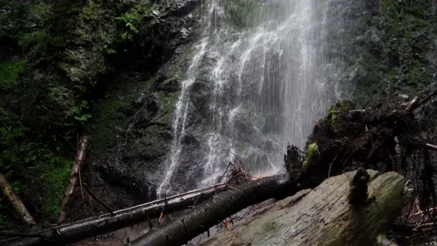 Waterfall stormy stream of falling icy water Stock Footage 137920040