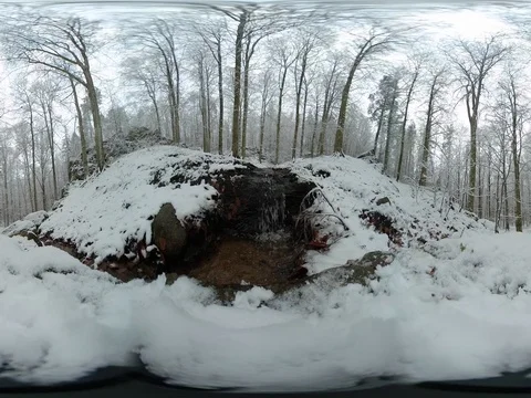 Waterfall, Stream and Forest in Wintertime Sweden - 360 VR Stock Footage 83349759