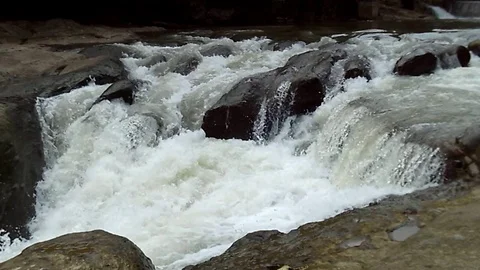 Waterfall stream on big river on the wide river valley Stock Footage 125465882