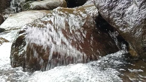 Waterfall Stream Flow Over Rocks Close Up Natural Forest Scene Stock Footage 330582868