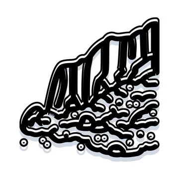 Waterfall stream flowing over cliff using doodle style イラスト素材