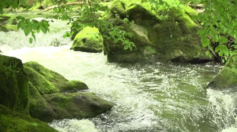 Waterfall from a stream in slow motion (200fps) Stock-Footage 23486328