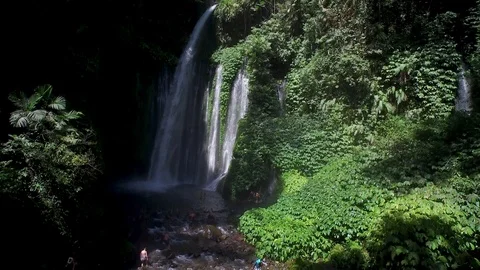 Waterfall stream surrounded by green tropical green forest Stock Footage 94914943