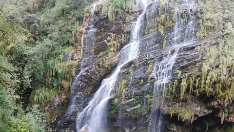 Waterfall streams from mountain 4k Stock Footage 249304070