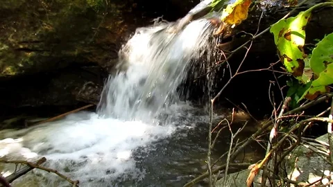 Waterfall on a summer day, flows a small mountain river Stock Footage 101545406