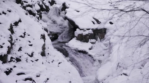 Waterfall surounded by snow Video stock 241725917