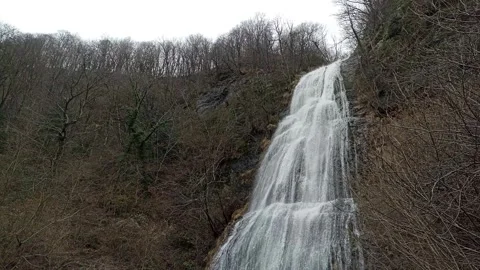 Waterfall surrounded by leafless trees Vídeo Stock 266975165