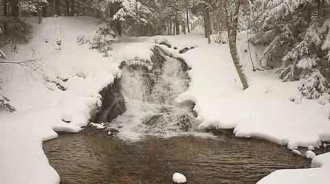 Waterfall surrounded by snow and ice Stock Footage 40645697