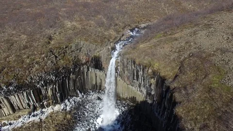 Waterfall Swartifoss in Iceland Stock Footage